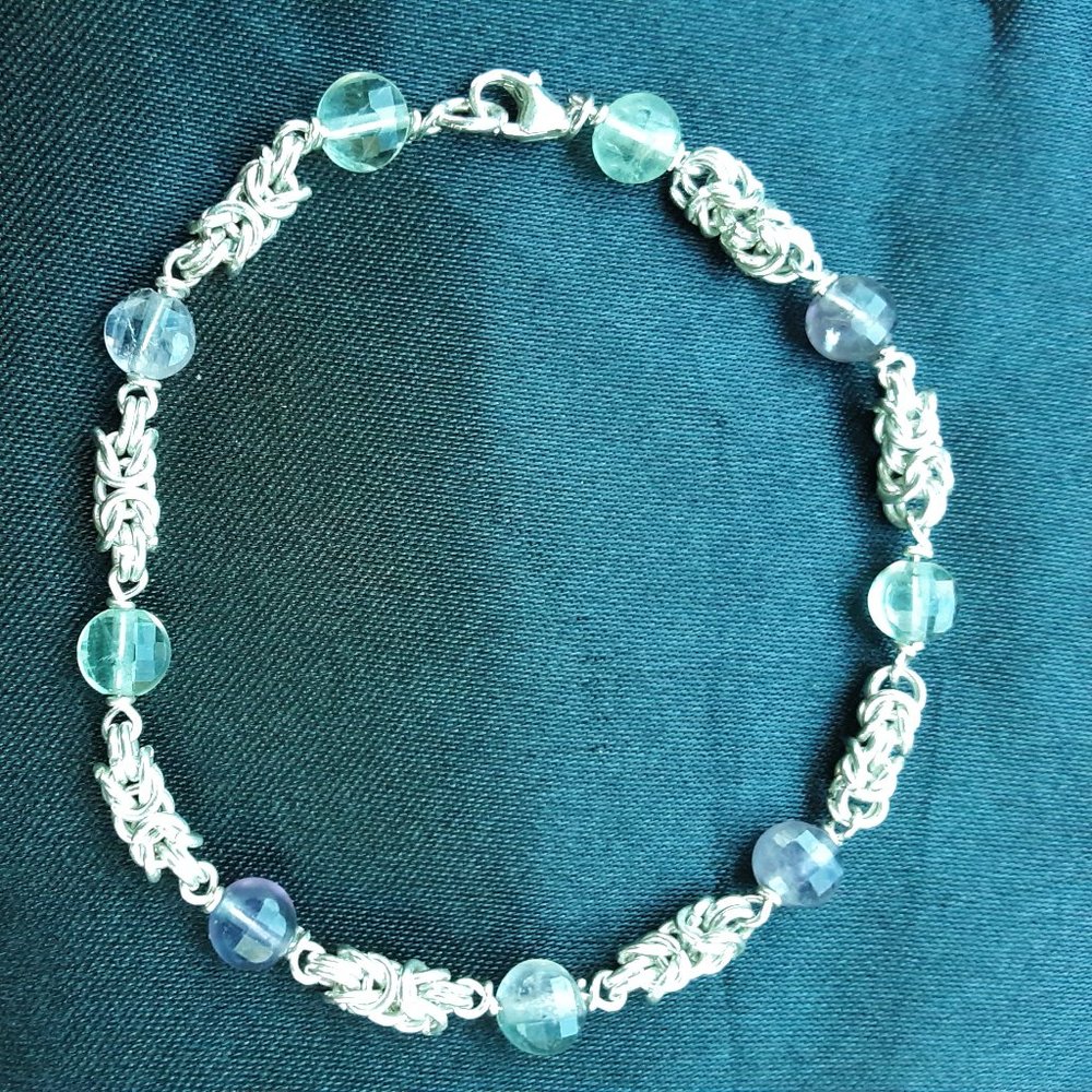 925 sterling silver fluorite bracelet handmade